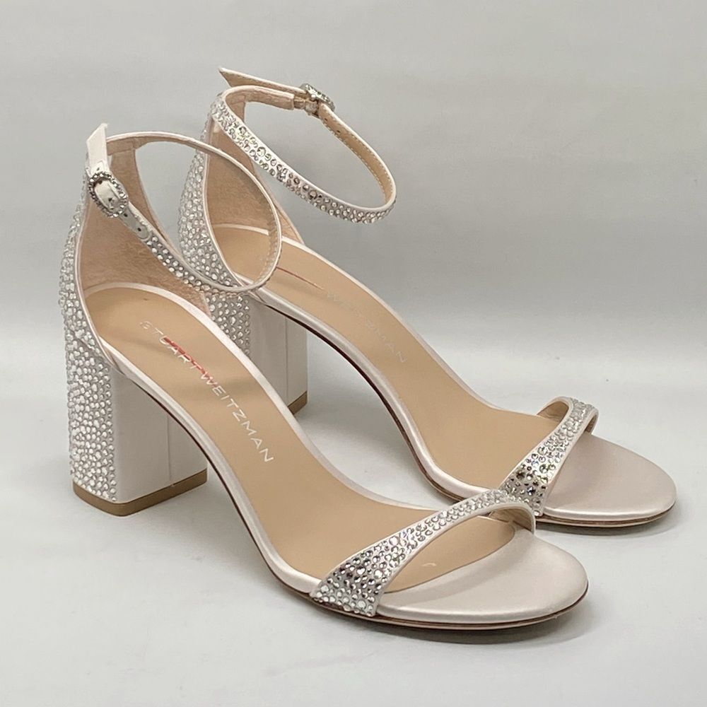Stuart Weitzman Nudist Shine Block 75 Crystal Embellished Sandal size 8.5 - Picture 2 of 15